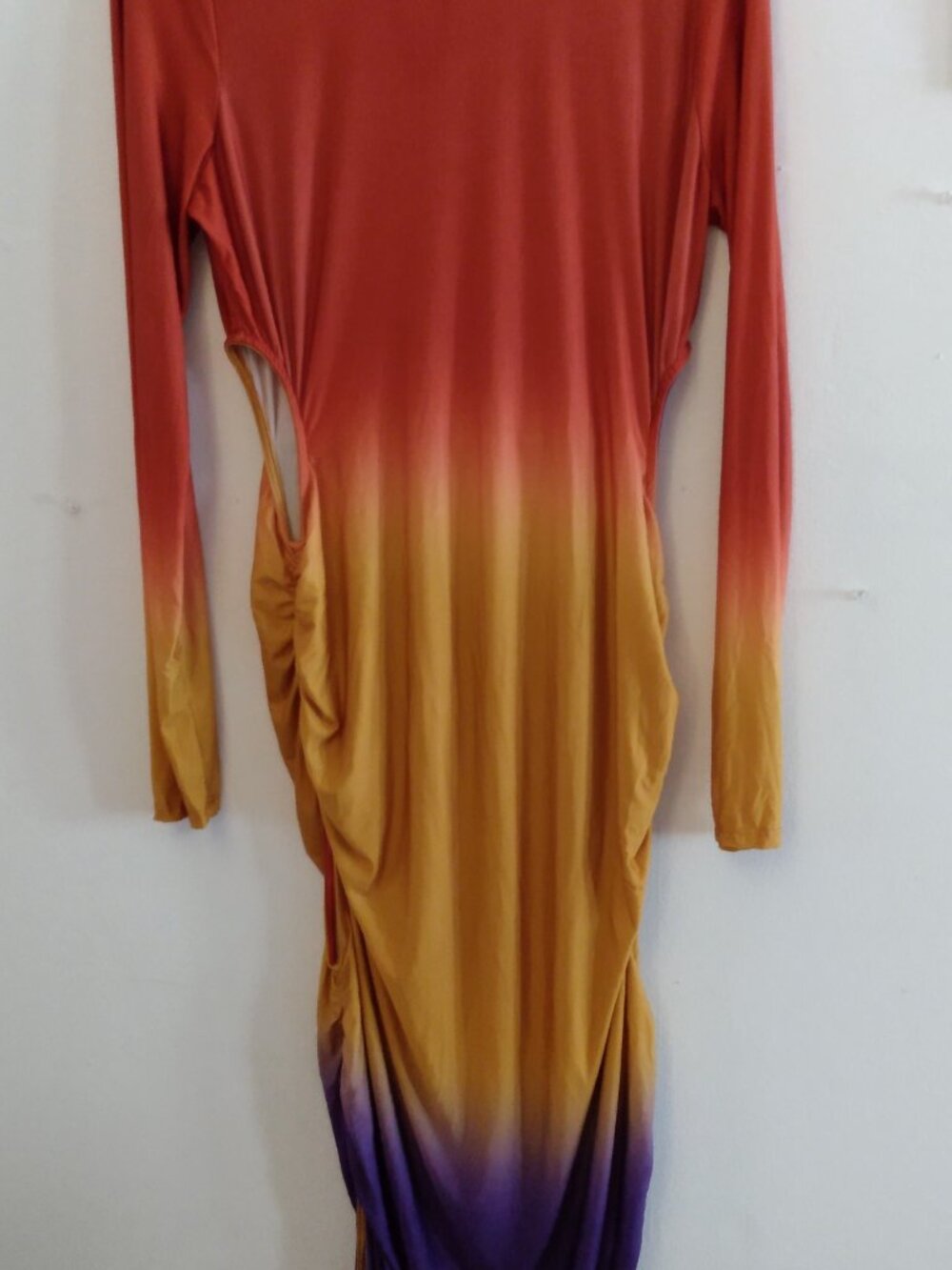 Gibiu Long Sleeve Maxi Bodycon Dress With 3 Cutouts Each Side Pride Colors ~ EC